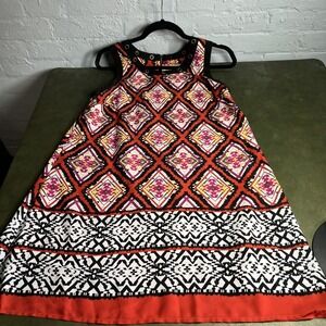 Takara Sleeveless Dress Geometric Aztec Orange Black Travel Rayon Small